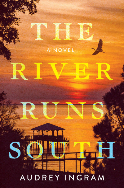 the cover of The River Runs South is a photograph of a sun setting over a body of water