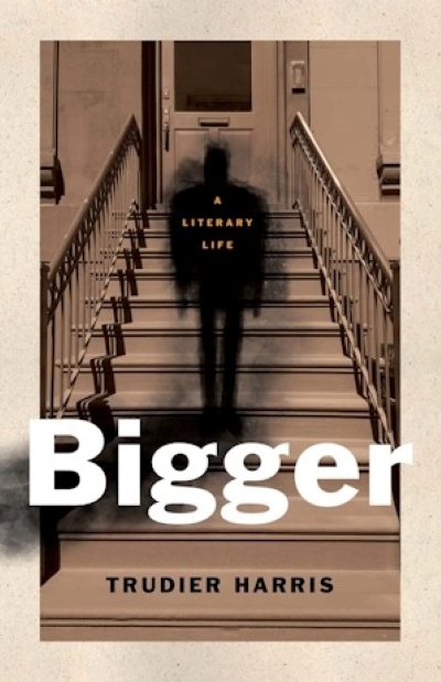 Cover of Bigger: A Literary Life. Cover shows a sepia-toned staircase with an abstract figure in black. 