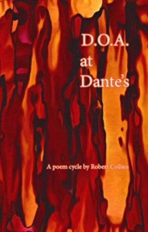 Cover of D.O.A. at Dante's. Cover has an abstract background in shades of red and orange. 