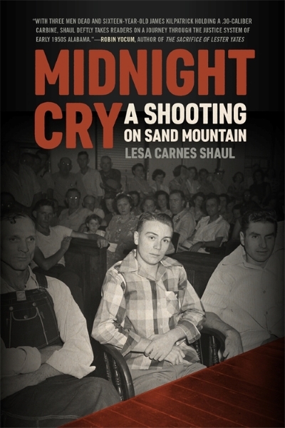 Cover of Midnight Cry showing image of a young, white man in a courtroom. 