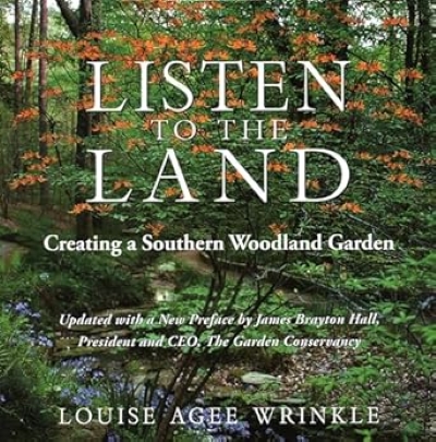 Cover of Listen to the Land. Cover shows the title over a photo of a garden with purple and orange blooms. 