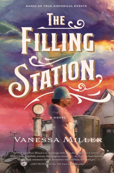 Cover of THE FILLING STATION. Cover shows an illustration of a Black woman standing beside a car and gas pump circa 1920. 