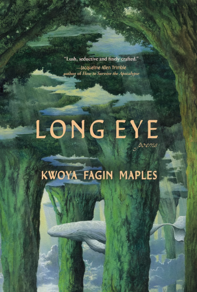 The cover of the book Long Eye features a whale swimming amidst an upside down forest